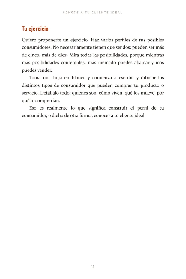 Página 19 del ebook: ejercicio para definir el perfil del cliente ideal.